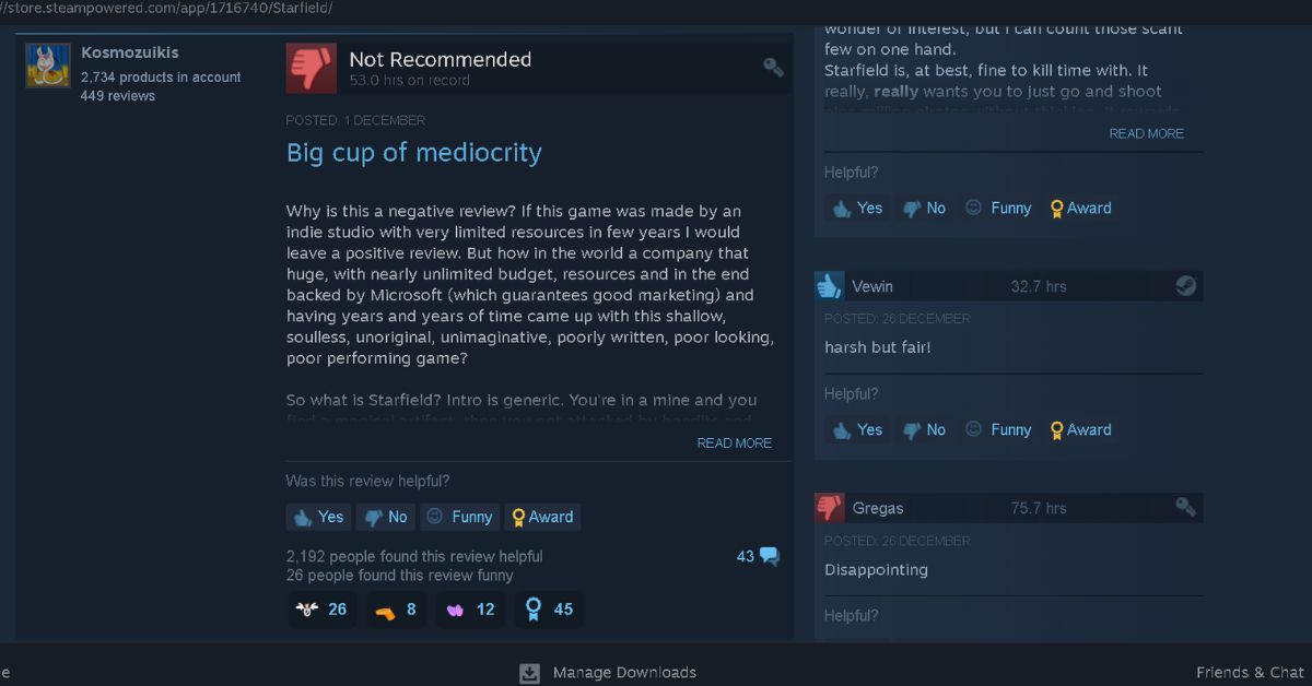 Starfield Steam Reviews